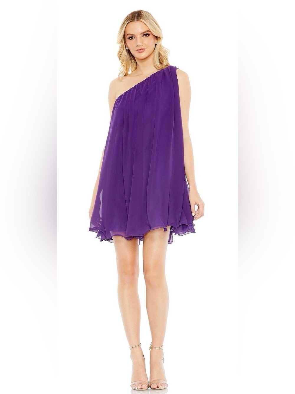 Mac Duggal Women's One Shoulder Flowy Chiffon Mini Dress Sz 2 NWT style #55951